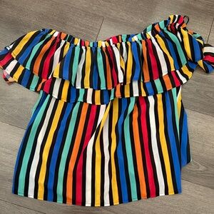Colorful Striped Off-Shoulder Women's Top